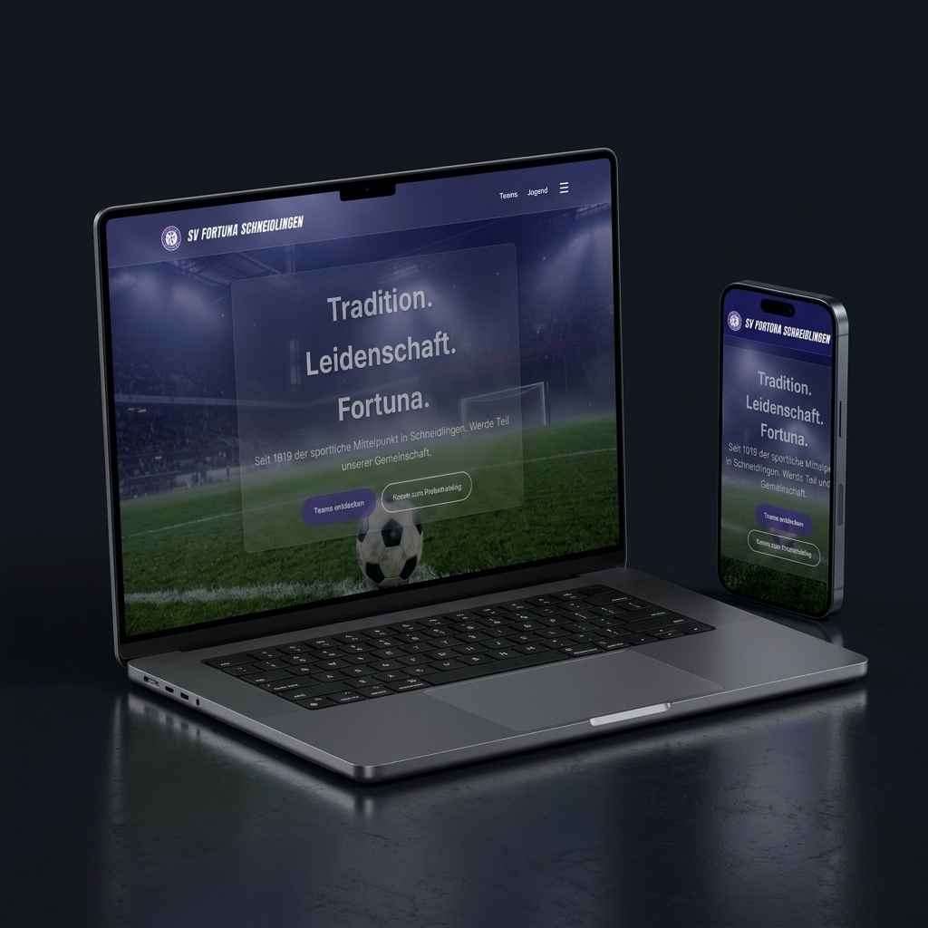 Multi-Device Mockup der Fortuna Schneidlingen Website auf Desktop und Smartphone